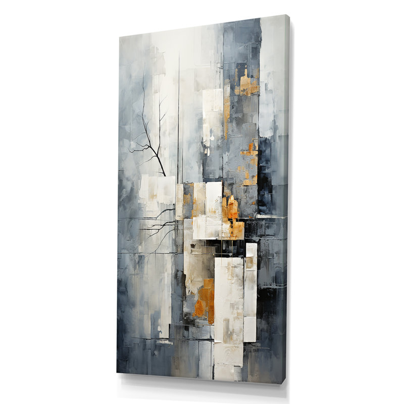 «Gray Abstract Cityscape 3 - Abstract Collages», art mural, Toile tendue, H 60 po x l 28 po x P 1,5 po