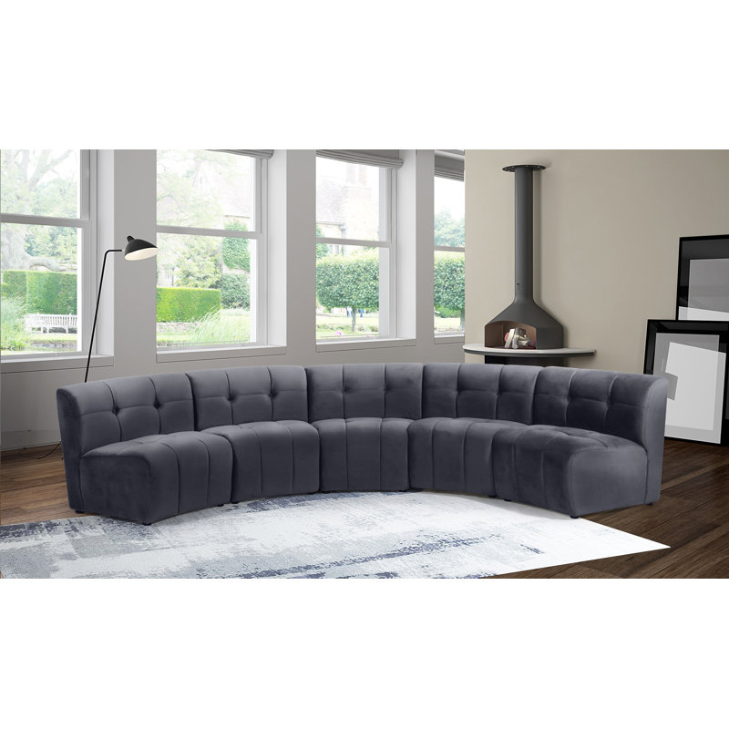 Jedson Velvet Sectional Symmetrical, Grey Velvet