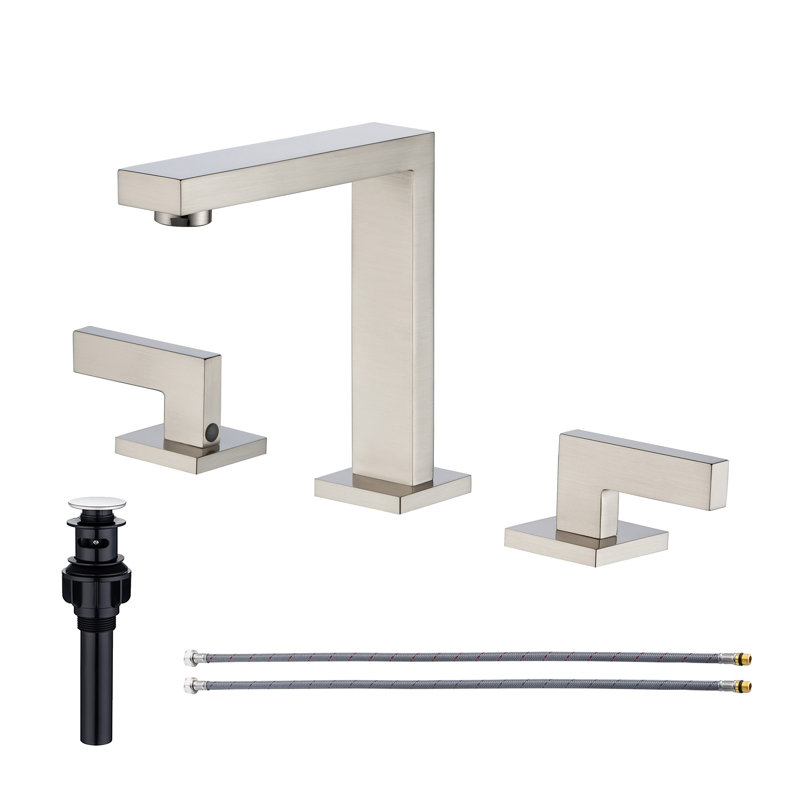 Widespread 2-handle Bathroom Faucet with Drain Assembly, Brushed Nickel