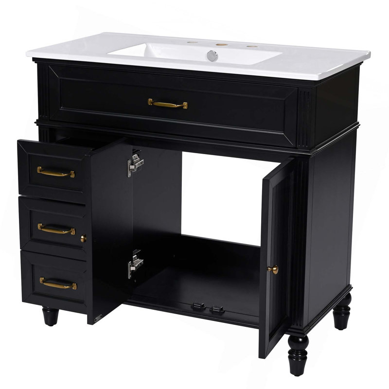 Meuble-lavabo 36 po avec lavabo, armoire de salle de bain avec tiroirs, cadre solide et panneau de fibres à densité moyenne, un paquet