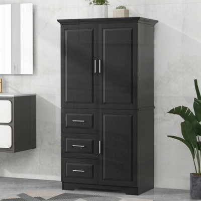 Tall and Wide Storage Cabinet with Doors for Bathroom/Office, Three Drawers, Maximizing Organization and Space Efficiency
