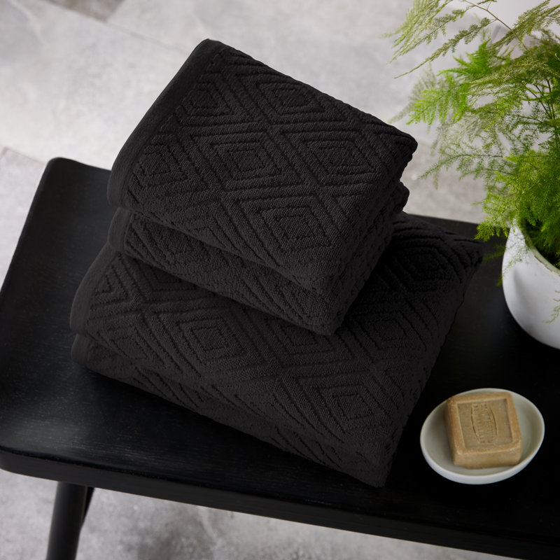 Diamond Geo Sculpted Cotton Towels, Black