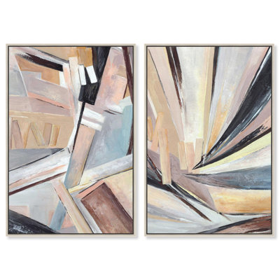 Balancing Lines Duo Canvas Print Gold Boho Wall Decor Set by Art Remedy, Black Frame, 10 x 15
