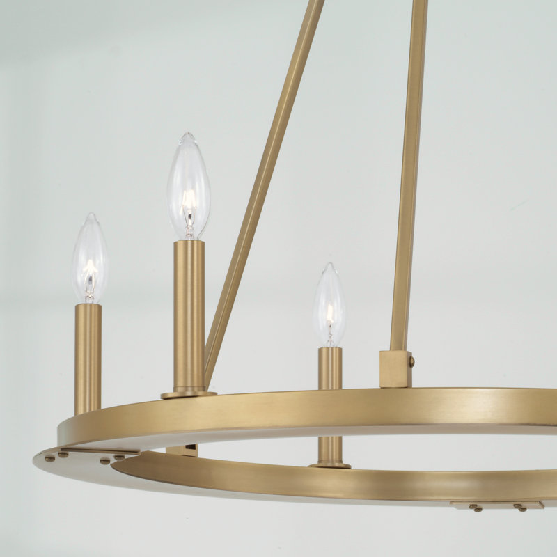 Aged Brass 6-Light Circular Chandelier with Candle Bulbs
