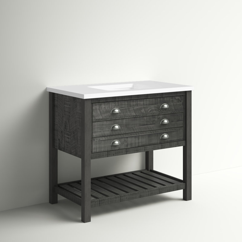Grigg 37'' Single Bathroom Vanity with Cultured Marble Top, Gray