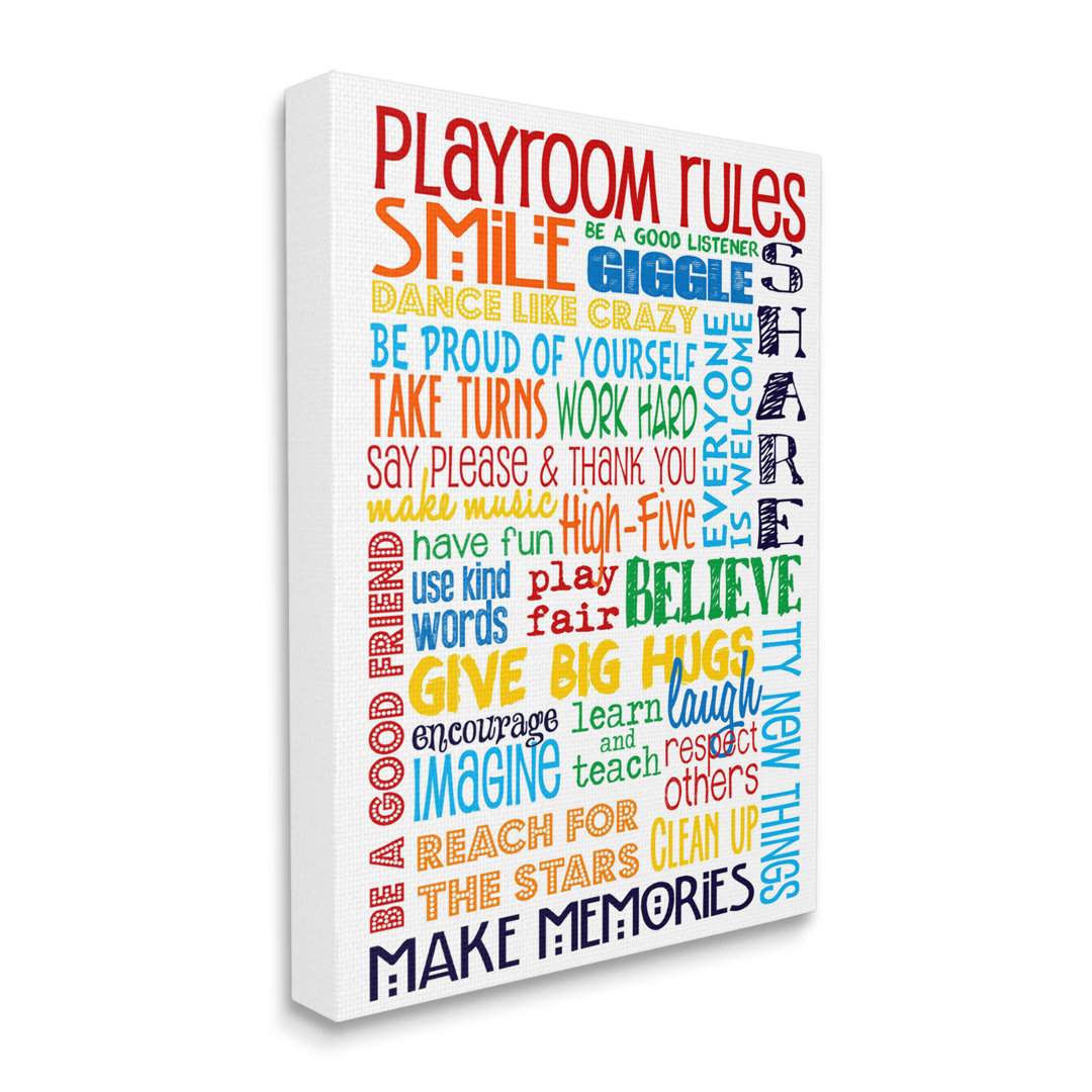 Jaskeerat Rainbow Playroom Rules Smile Textured Canvas Art Harriet Bee 