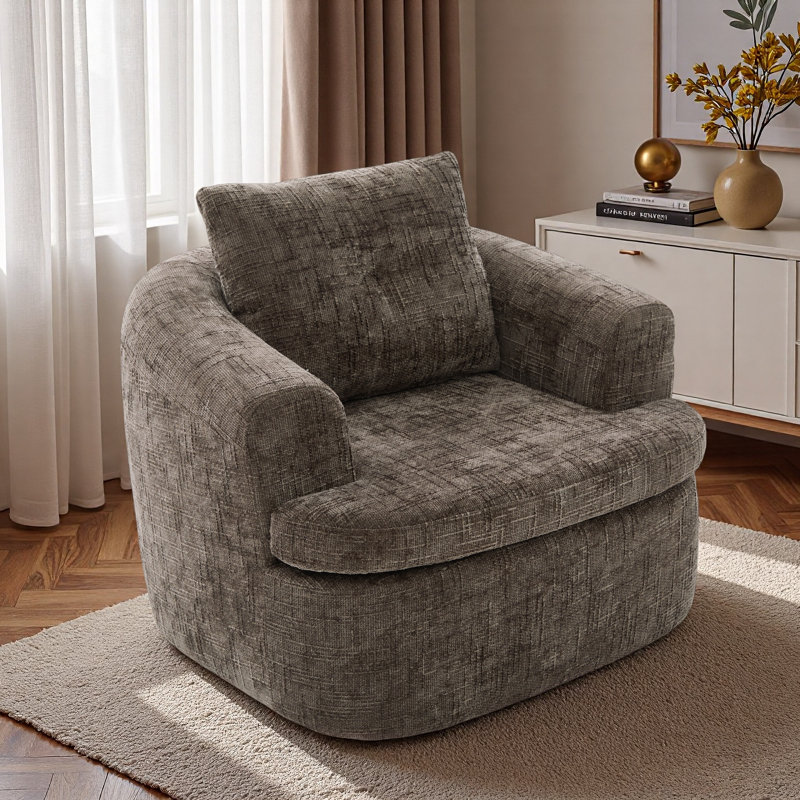Fauteuil d'appoint pivotant à 360 ° avec coussins à deux couches, Brun
