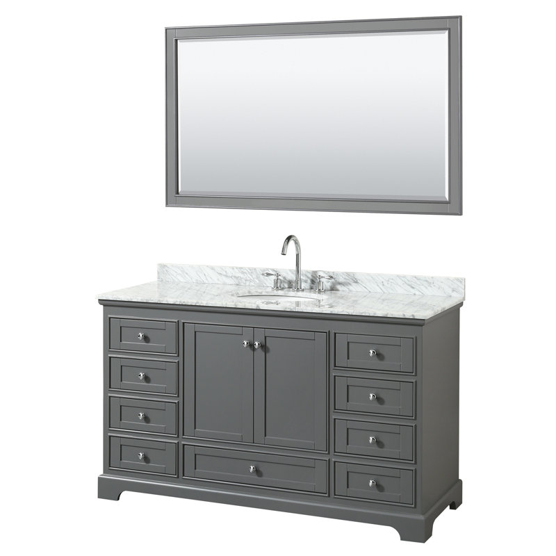 Deborah 60'' Single Bathroom Vanity with Marble Top, Dark Gray, Polished Chrome