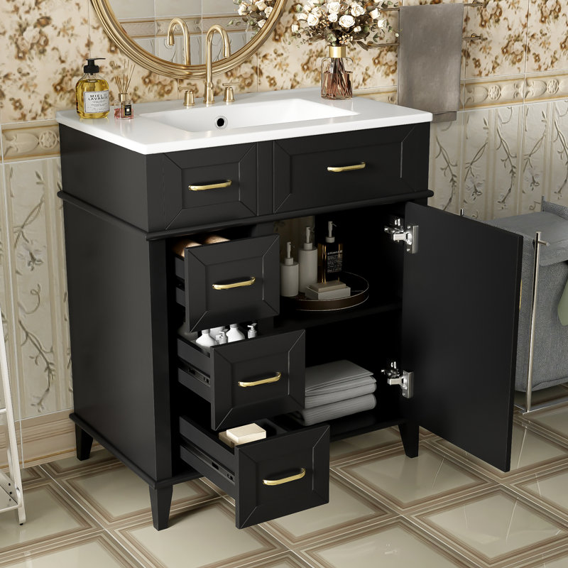 Meuble-lavabo 30 po avec comptoir en céramique, Noir