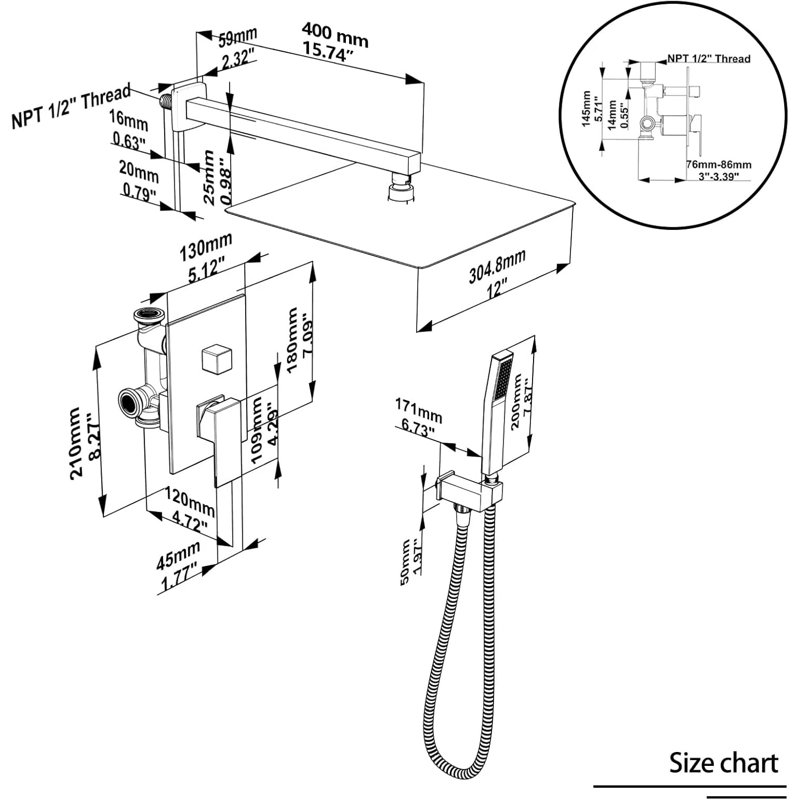 High Pressure Rainfall Shower System With Handheld Combo, Wall Mounted Shower Faucet Set With Rough-In Valve And Trim Kit, Cupc Certified For Water Hammer Prevention
