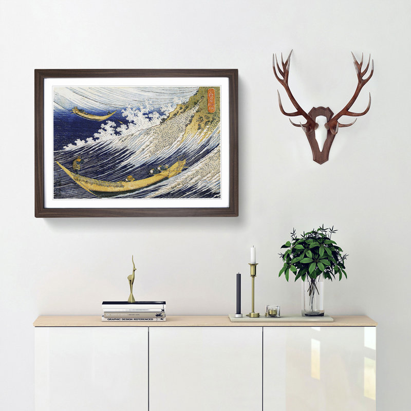 The Huge Wave by Katsushika Hokusai - Picture Frame Painting Print, 36cm H x 48cm W x 2cm D, Walnut Framed