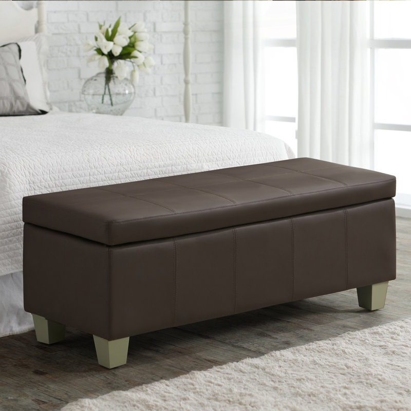 Banc de rangement rembourré en similicuir de 51 po de largeur, Brun, H 16,5 po x l 51 po x P 17,3 po