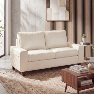 71.5" Vegan Leather Sofa with Wide Square Arms and Storage Pockets for Living Room Upholstered Loveseat