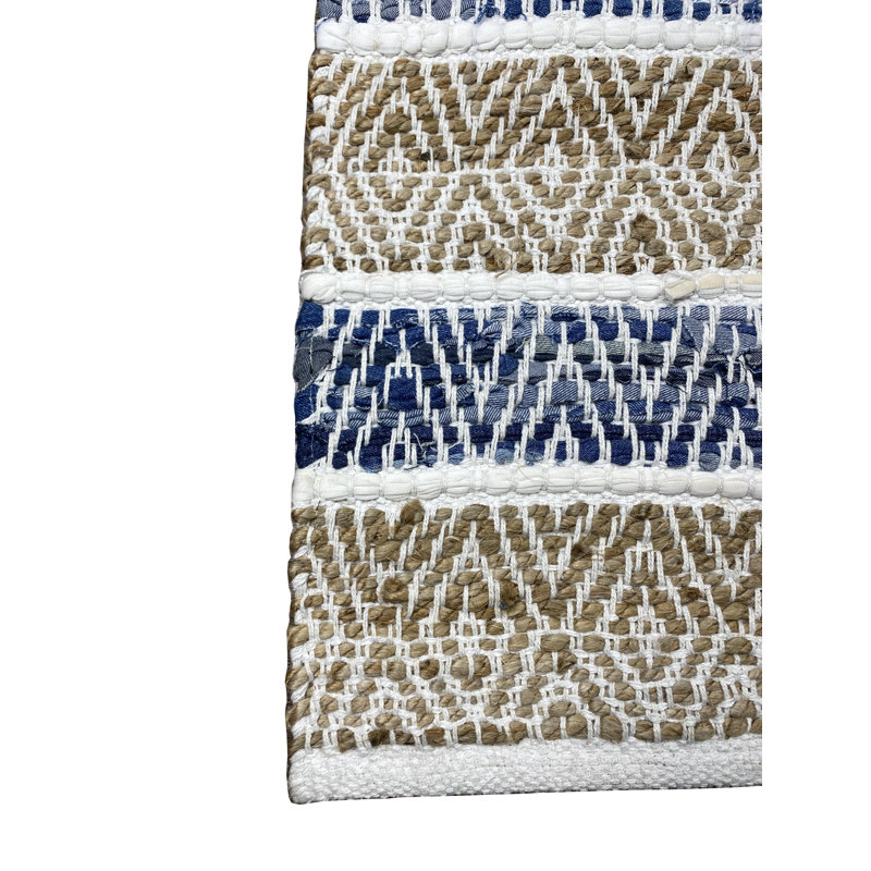 Natural and Denim Striped Cotton Accent Rug, 27" x 45"