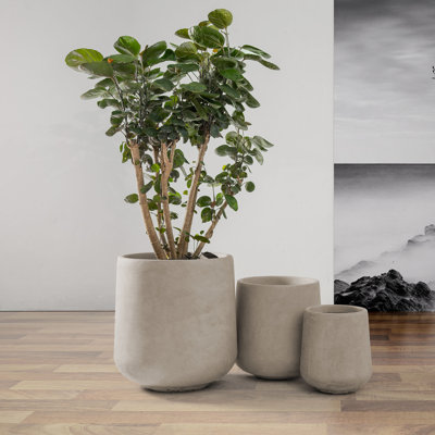 Kante Round Concrete Planters, Outdoor Indoor Pots Containers with Drainage Holes Set