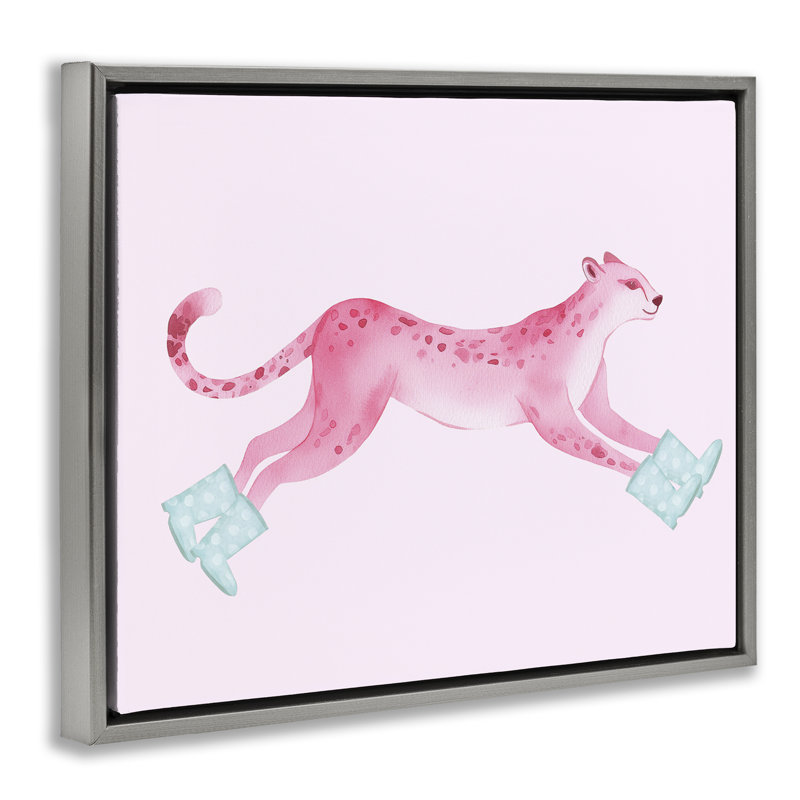 "Léopard en marche" par Daphne Polselli, H 25 po x l 31 po, Cadre flottant gris lustré