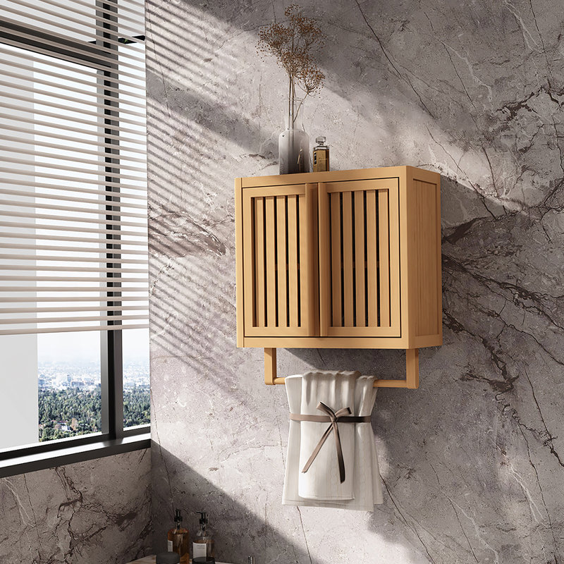 Boîte de rangement de toilette murale en bambou pour salle de bain