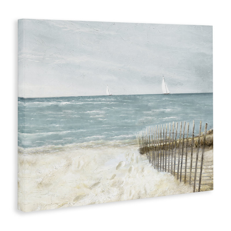 "Beach Footprints & Fence", art mural sur toile par Ruane Manning, H 24 po x l 30 po