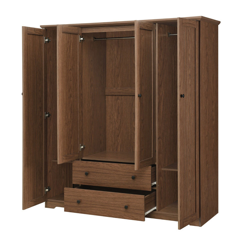 Armoire penderie 4 portes avec 2 tiroirs, Brun