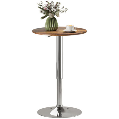 HOMCOM Round Bar Table 360 Degree Swivel Adjustable Height Rustic Brown
