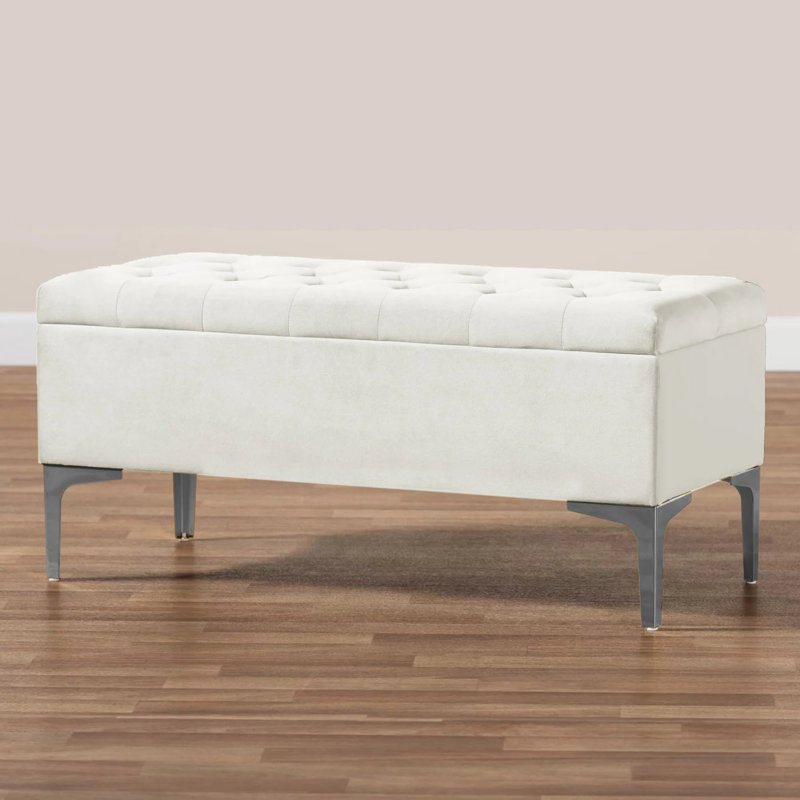 Modena Ottoman bench with Storage and Triangle Metal Legs - Naples Chesterfield Blanket Box, Silver