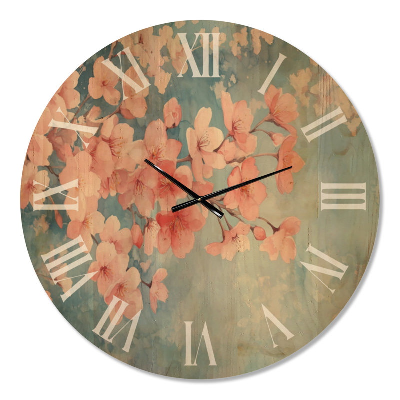 Grande horloge murale en bois de jardin - Sakura et ciel, Oversized