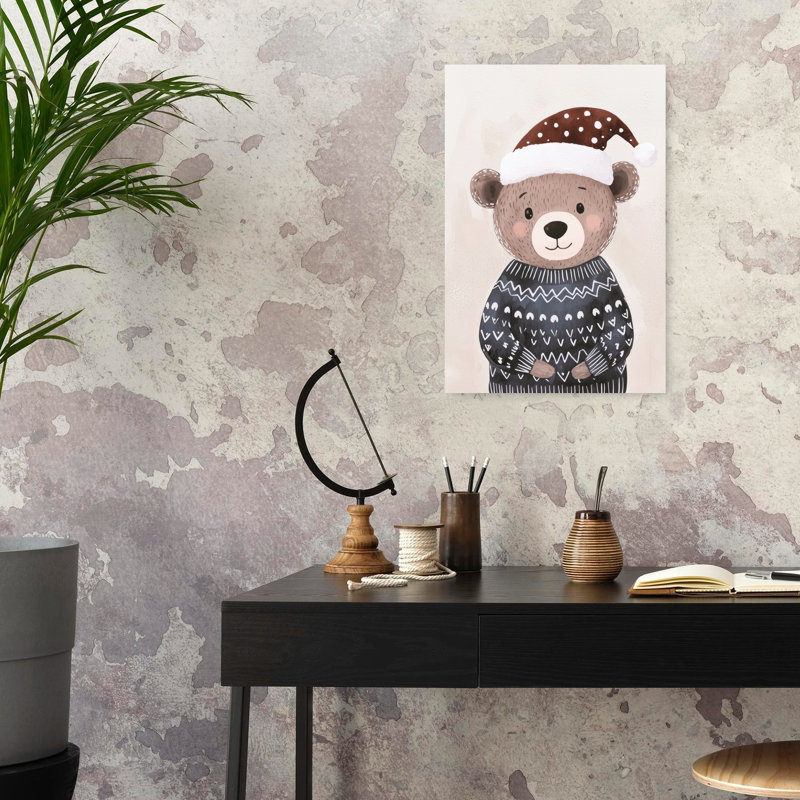 Cozy Christmas Bear Playful Contemporary Bear Winter Wall Art Print 1 Piece Wrapped Canvas Wall Art, 60.96cm H x 40.64cm W