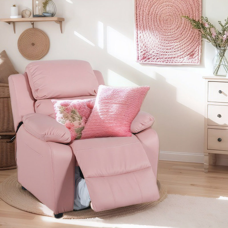 Alexzia Kids 14.2'' Recliner Chair with Collapsible Footrest, Pink