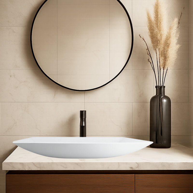Carrivo Matte White Solid Surface Rectangular Vessel Sink