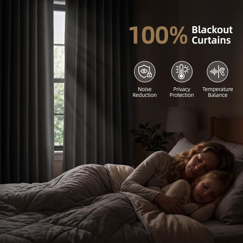 Graciella Thermal Insulated Faux Linen Textured 100% Blackout Curtains for Bedroom Living Room Back Tab/Rod Pocket, Gray