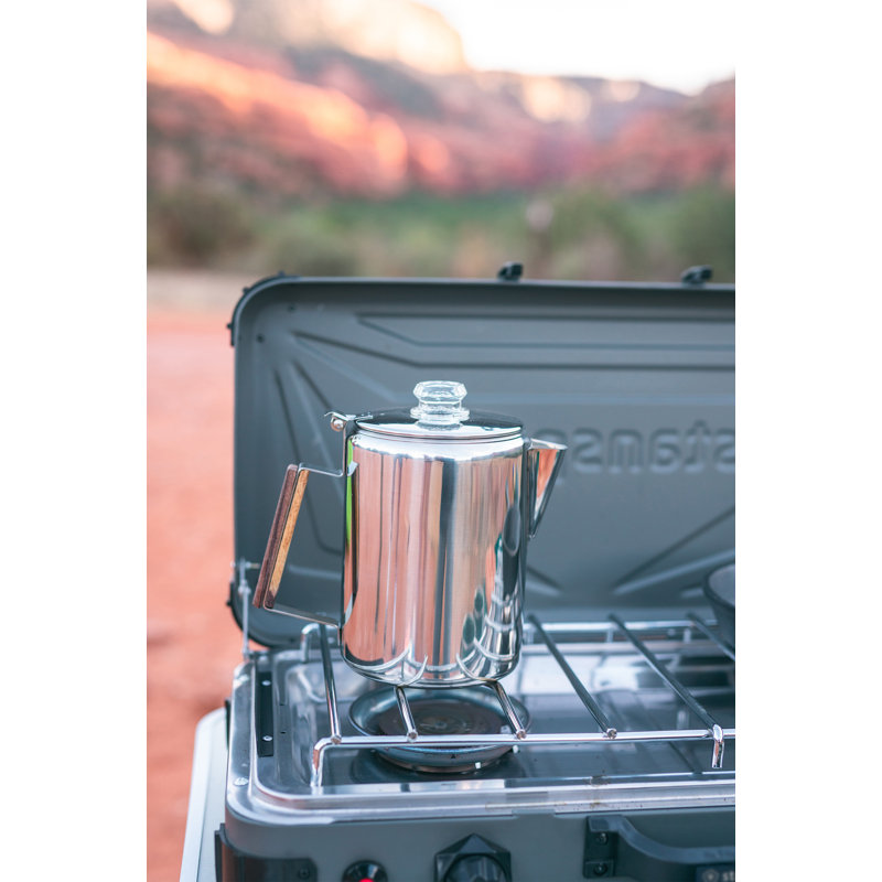 Stainless Steel 9-Cup Coffee Percolator with Wooden Handle