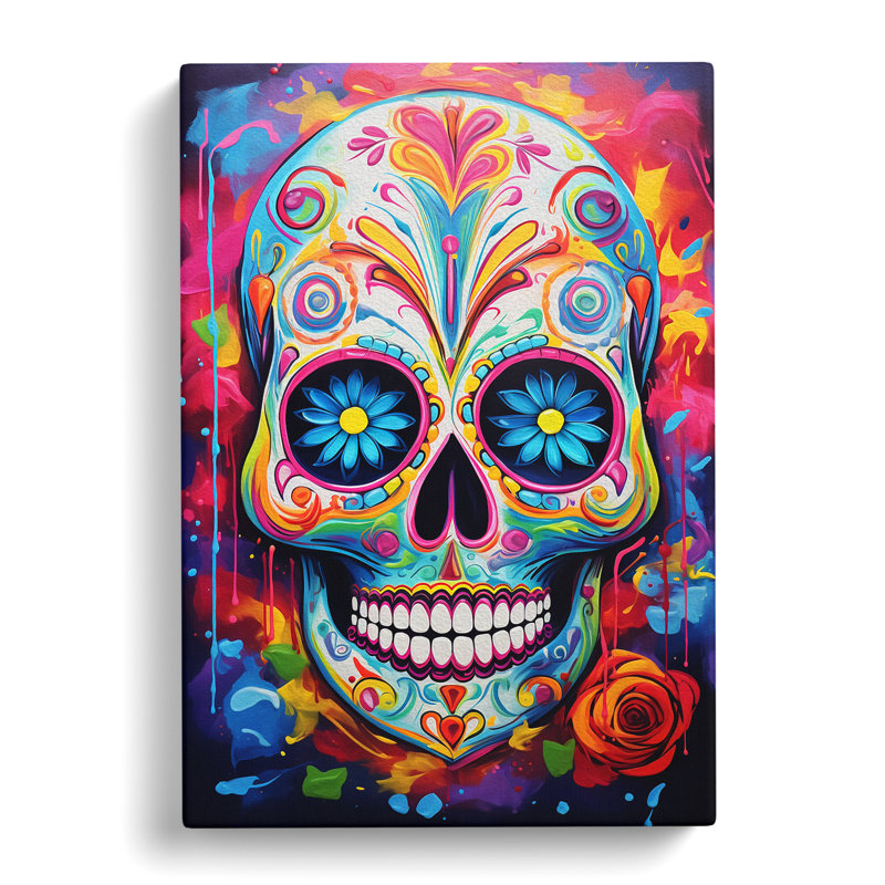 Sugar Skull Abstract Art - Wrapped Canvas, 76cm H x 50cm W x 3cm D