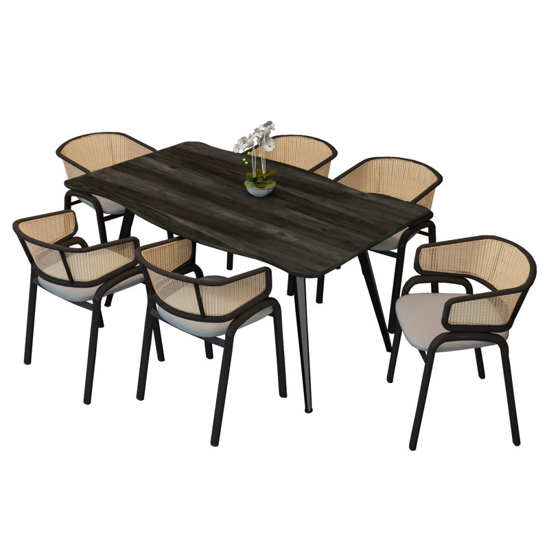 Ensemble de salle à manger 7 pièces Romelo, Beige, Ébène