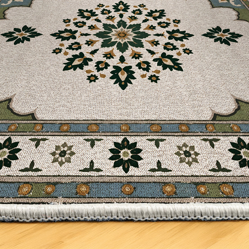 Stella Collection Digital Print Cotton-Polyester Beige Moroccan Rug, Runner 6'7" x 13'2"