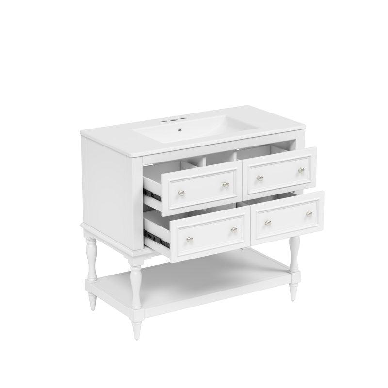 36" Bathroom Vanity Cabinet with Sink Combo Set, Undermount Ceramic Sink, Free Standing Vanity Set, White