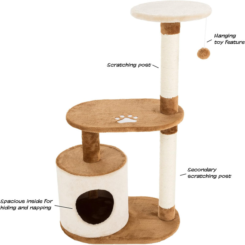 Tan and Brown 3-Tier Cat Tree with Condo and Scratching Posts