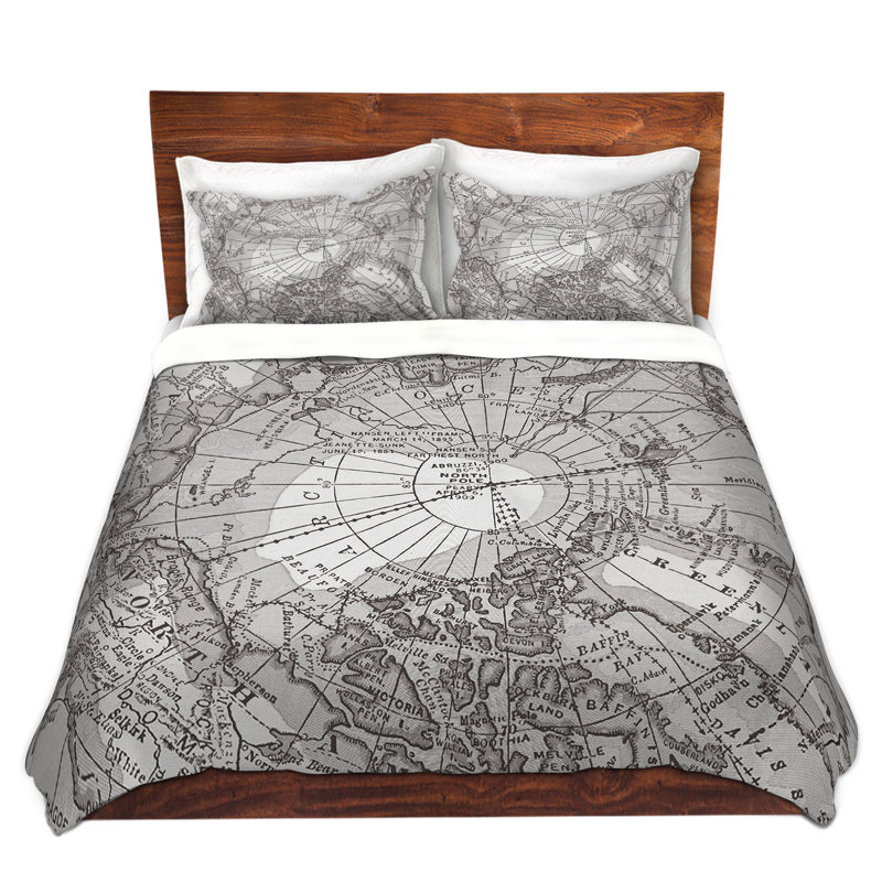 Ensemble de housse de couette carte arctique, Housse de couette pour grand lit et 2 taies décor, Gris clair