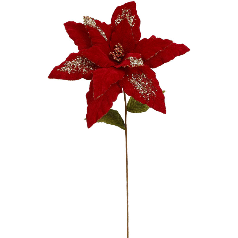 Icy Poinsettia Stem - 28 Inches  Set Of 6, Red