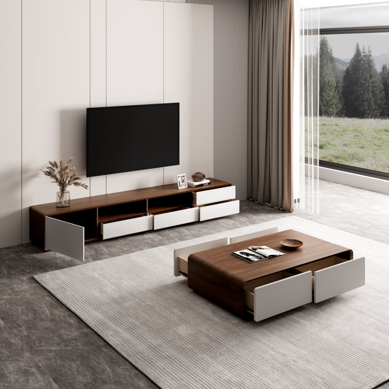 Meuble télé 4 tiroirs Dawnee, Brun / blanc, 94.49"