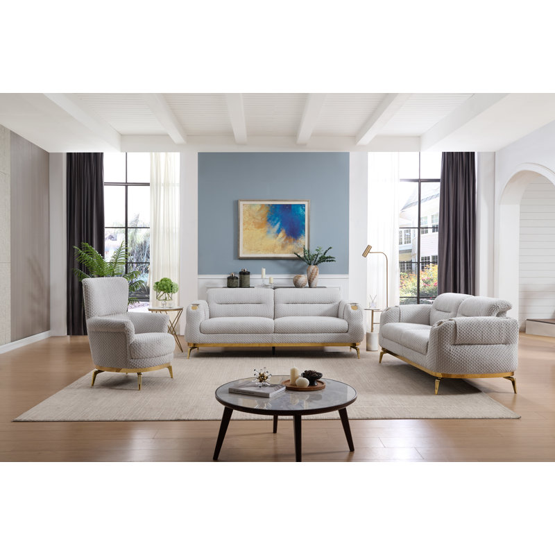 Valencia Gilded Elegance 3-Piece Living Room Set, Grey