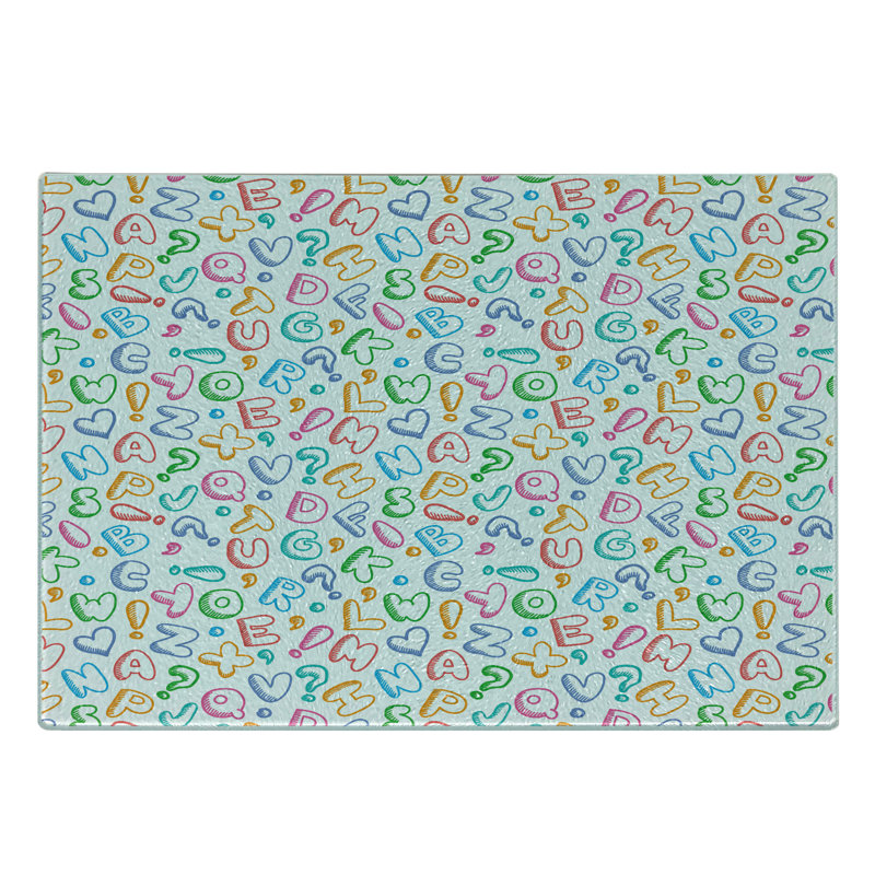 Ambesonne Alphabet Tempered Glass Cutting Board Coloured Letters Multicolor