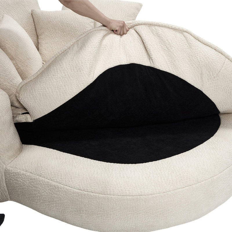 Contemporary Comfort Bean Bag Chair with Pillow, Beige Chenille