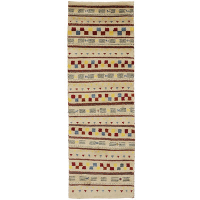 Tapis de couloir oriental crème 3 x 8 Indo Gabbeh