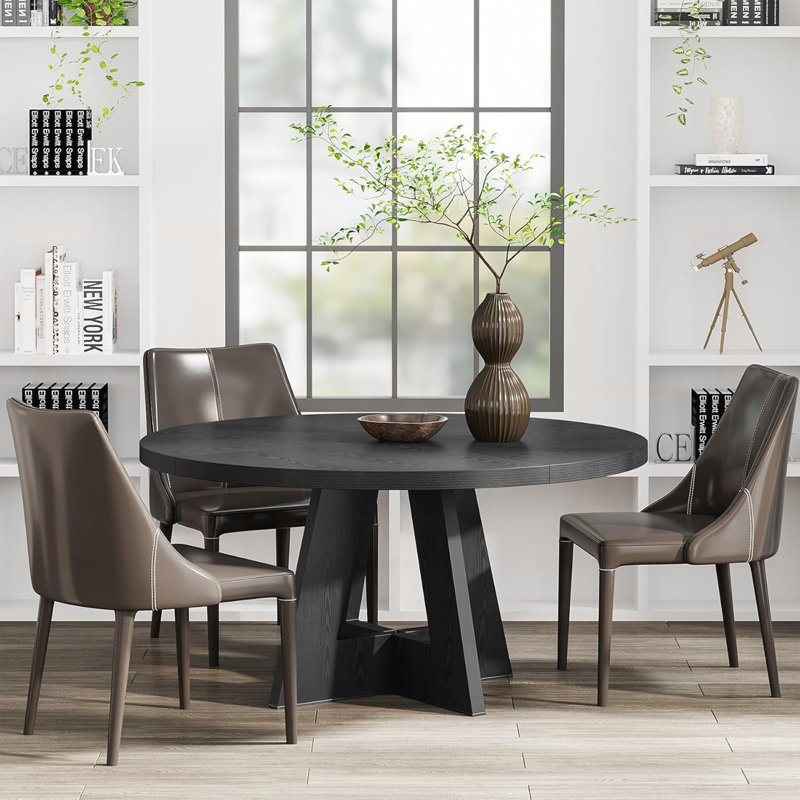 Table de salle à manger ronde de style campagnard, 47 po, Black