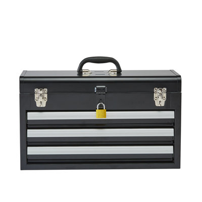 Boîte à outils Boîte à outils portative en métal 20,5 pouces avec 3 tiroirs Noir | 22,83 po x 10,24 po x 14,17 po | Acier | Boîte à outils | Noir