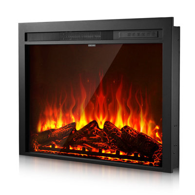 Foyer électrique encastrable de 35 pouces encastré et fixé au mur avec une luminosité de couleur de flamme réglable et une minuterie 8H avec télécommande