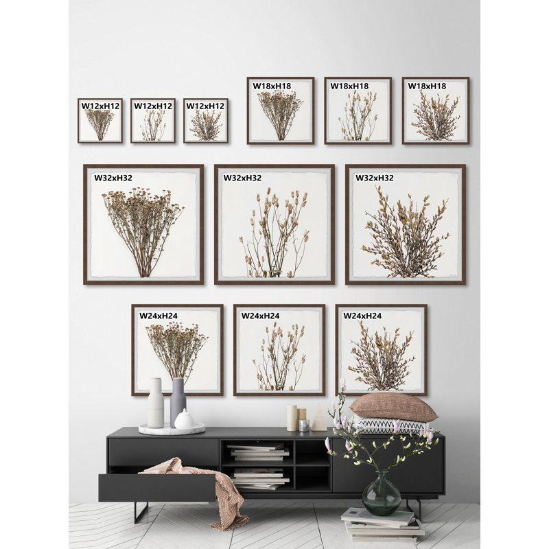 Triptyque branches brunes, H 12 po x l 12 po
