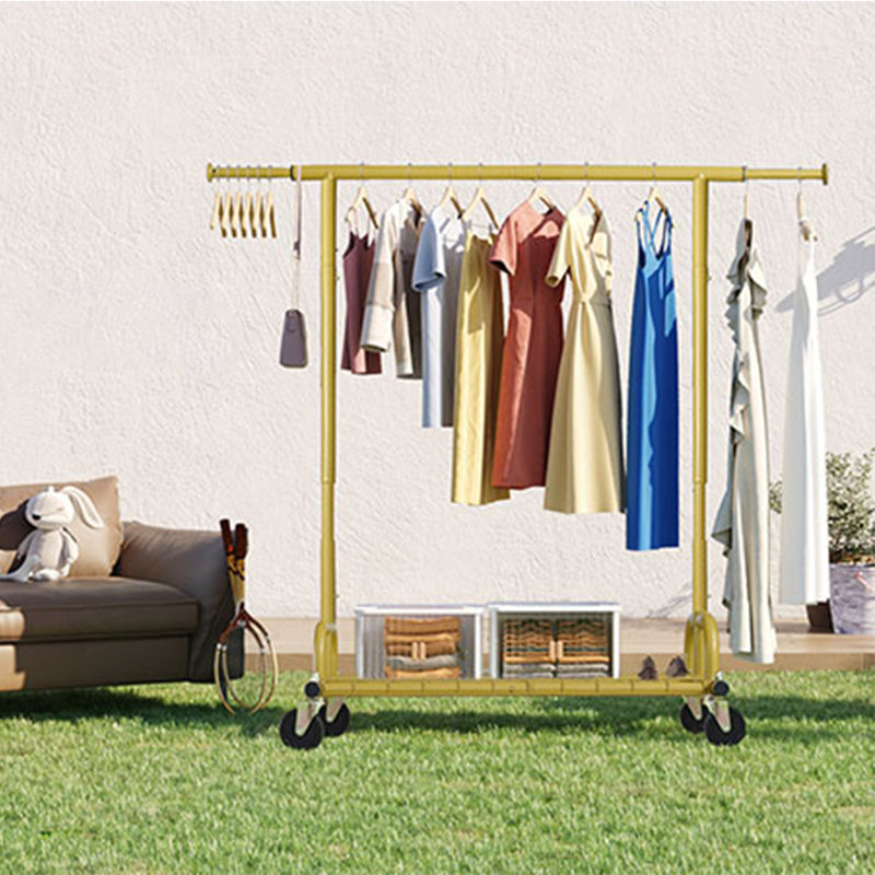 Heavy Duty Clothes Rail 238kg (525lbs) Capacity, Extendable Hanging Rack with Lockable Wheels & Shelves, Gold