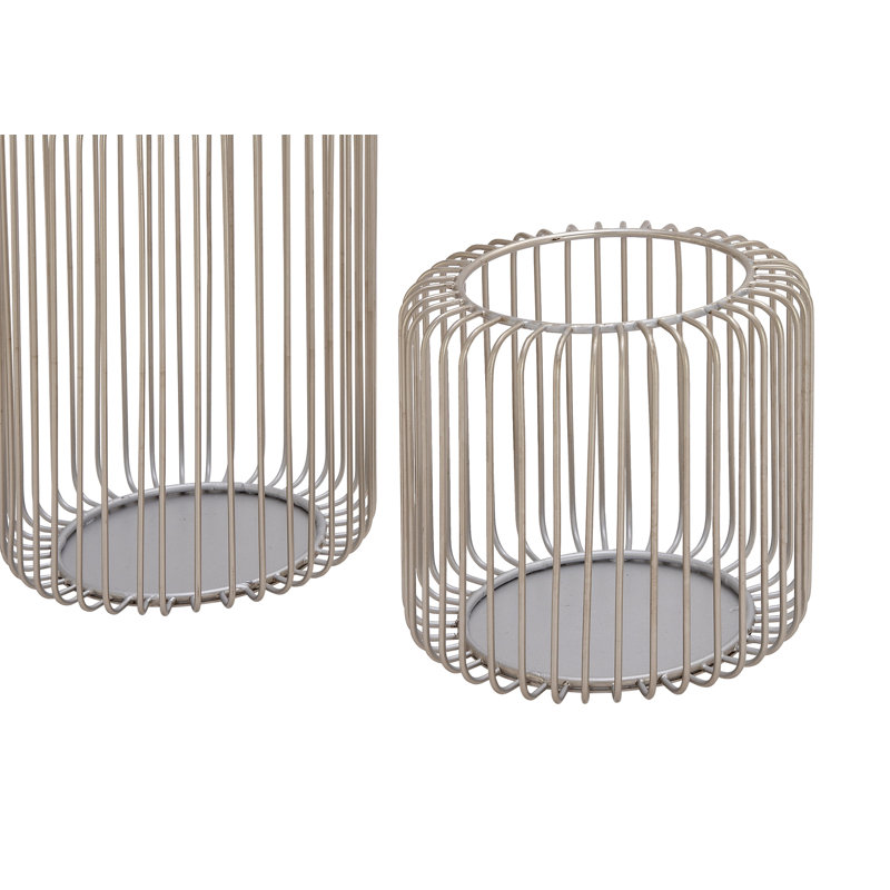 Silver Metal Cage Style Hanging Hurricane Candle Lantern Set