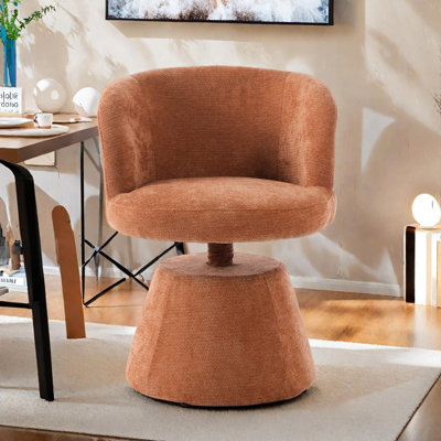 Adjustable Height Swivel Chenille Upholstered Barrel Chair for Dining, Vanity, Kitchen Island and Pub